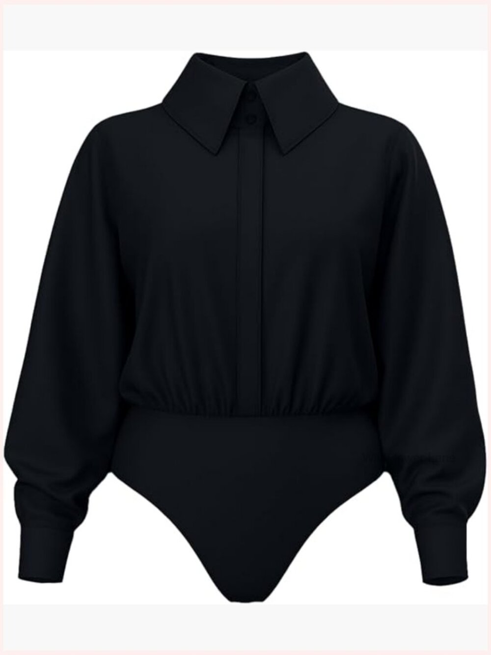 Long Sleeve Collared Blouson Bodysuit Snap Closure Performance Stretch
